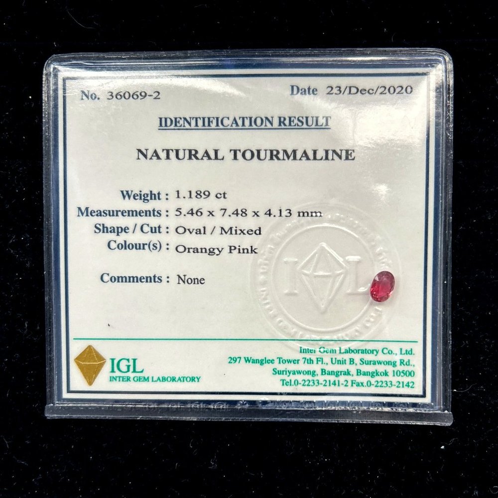 Natural Mozambique Tourmaline - IGL Certified 1.189 Carat Oval Pink Gemstone